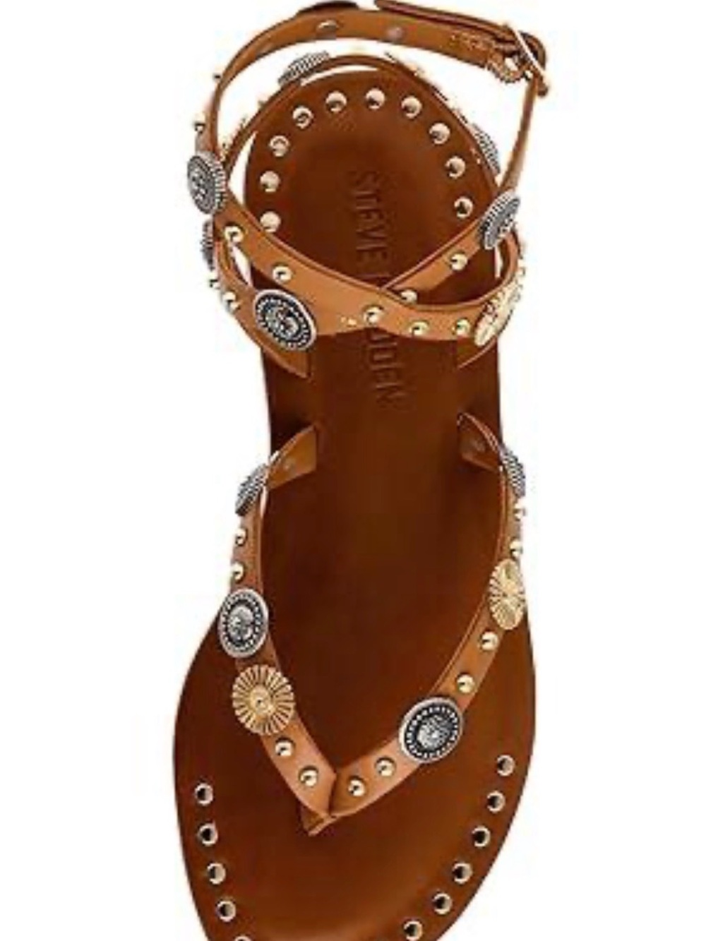 Steve Madden Recent Tan Studded Leather Ankle-Strap Sandal 8